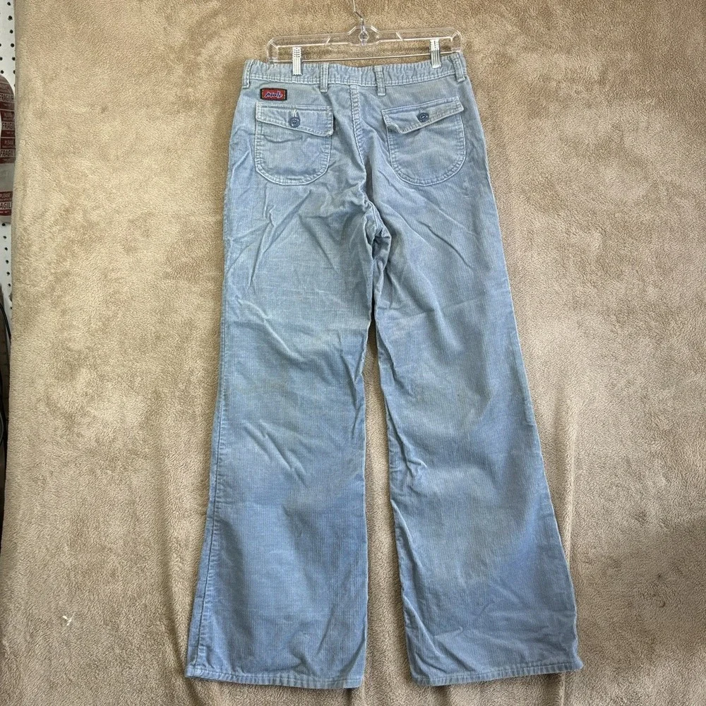 Vintage 70s Flare Leg Corduroy Pants Mens 31 x 32 Light Blue Scovill Zipper READ